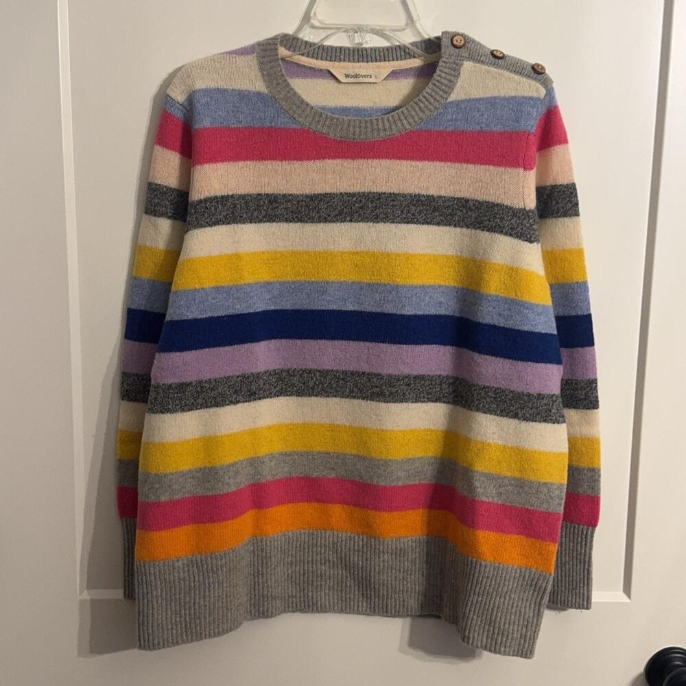 Woolovers Sweater Sz L Multicolor Stripe Lambswool Crew Pullover Pride Rainbow